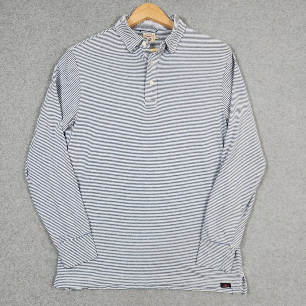 Faherty Shirt Men Small Blue White Striped Long Sleeve Polo Organic Cotton Modal